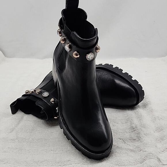 KARL LAGERFELD PORSHAY PARIS BLACK LEATHER CHUNKY LUG SOLE CHELSEA BOOTS 6.5 - Picture 16 of 16